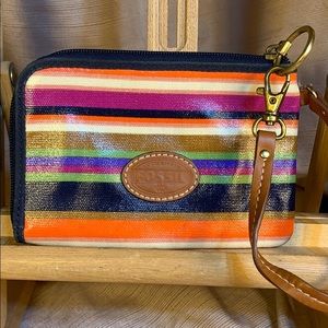 Fossil leather multicolored zip around wristlet